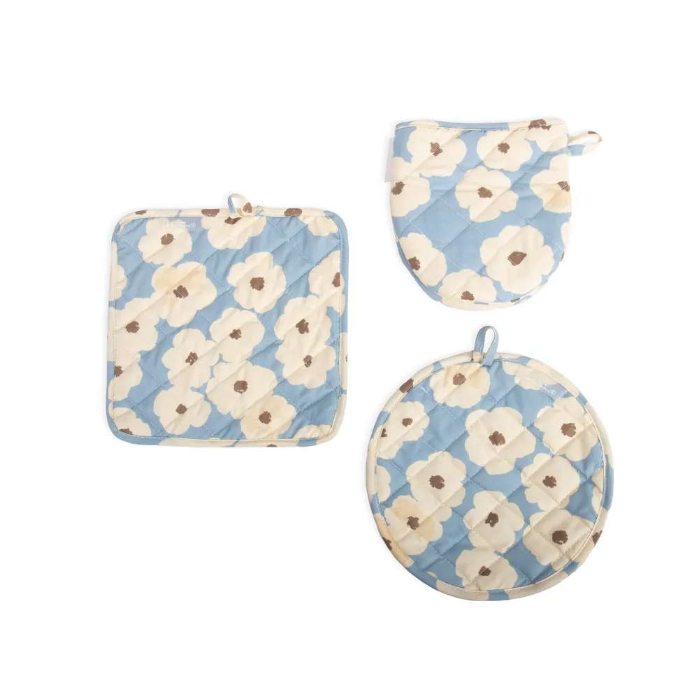 Ensemble floral bleu : gant de cuisine et chiffon Dopamine Concept Store