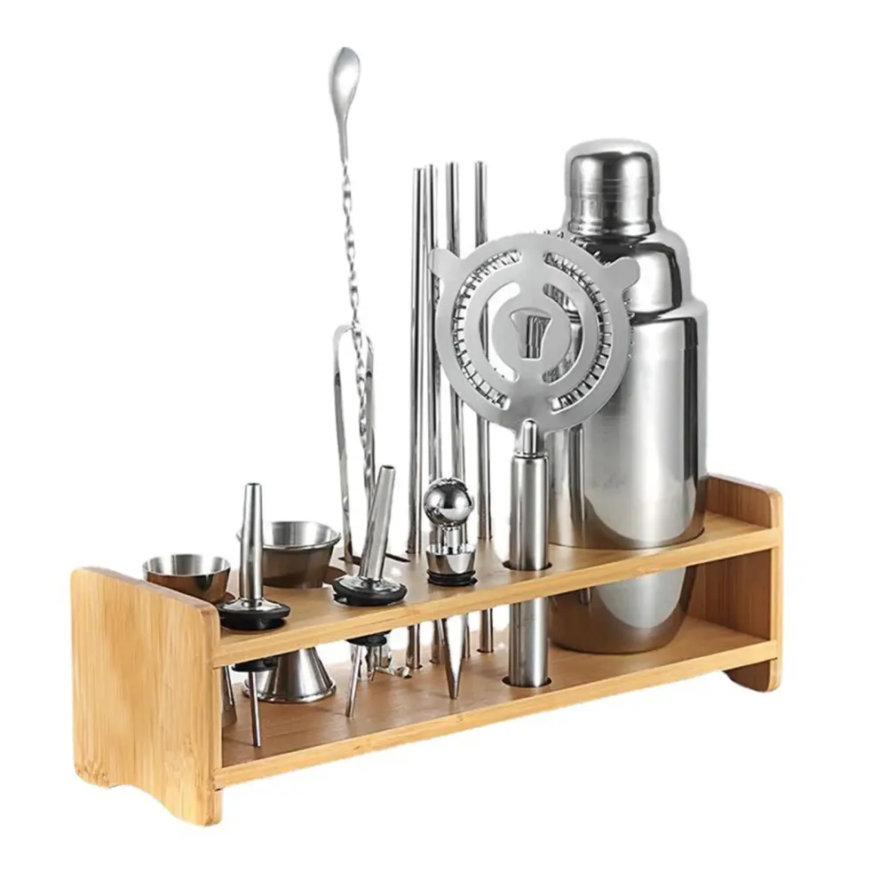 Ensemble de bar à Cocktail, support en bois, présentoir multifonction, ustensiles de Bar, ensemble de verres, Shaker à Coc...