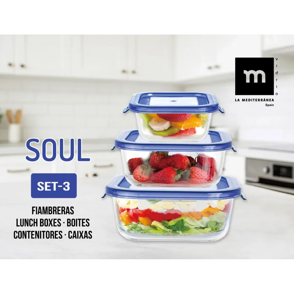 Ensemble de Boîtes à Lunch Inde Soul 0,8 L 3 Pièces (8 Unités)