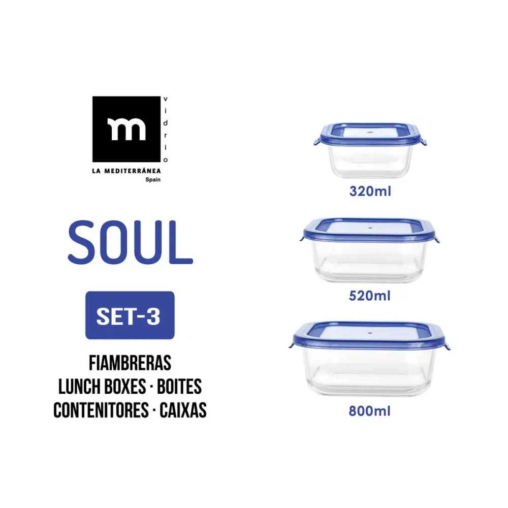 Ensemble de Boîtes à Lunch Inde Soul 0,8 L 3 Pièces (8 Unités)