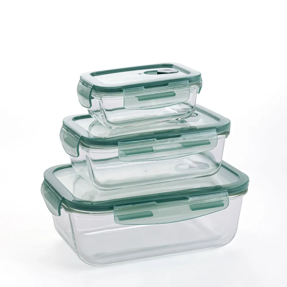 Ensemble de Boîtes à Lunch Quid Minimal Vert verre 330 ml 800 ml 1,8 L 3 Pièces