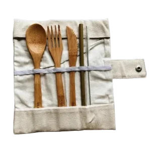 Ensemble d'ustensiles en bambou avec pochette
