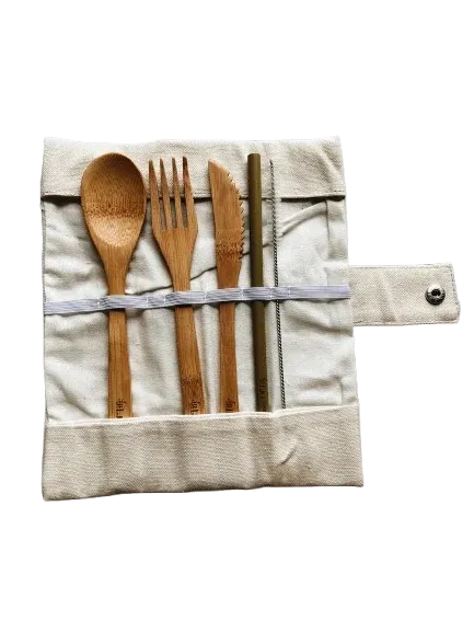 Ensemble d'ustensiles en bambou avec pochette