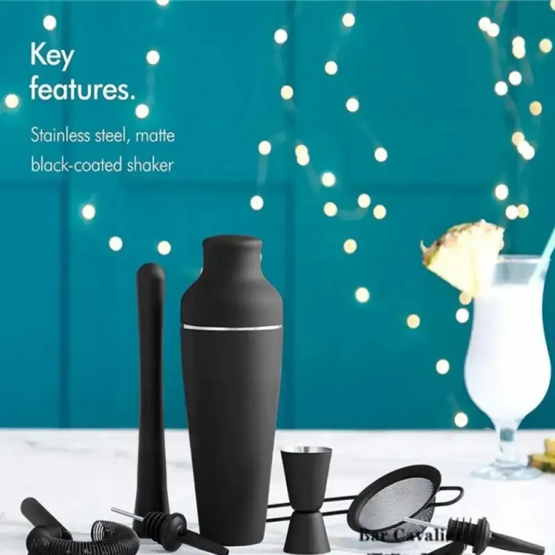 Ensemble de 8 pièces en acier inoxydable noir mat, ensemble de shakers à Cocktail, outils de Bar pour barman, fête de boisson