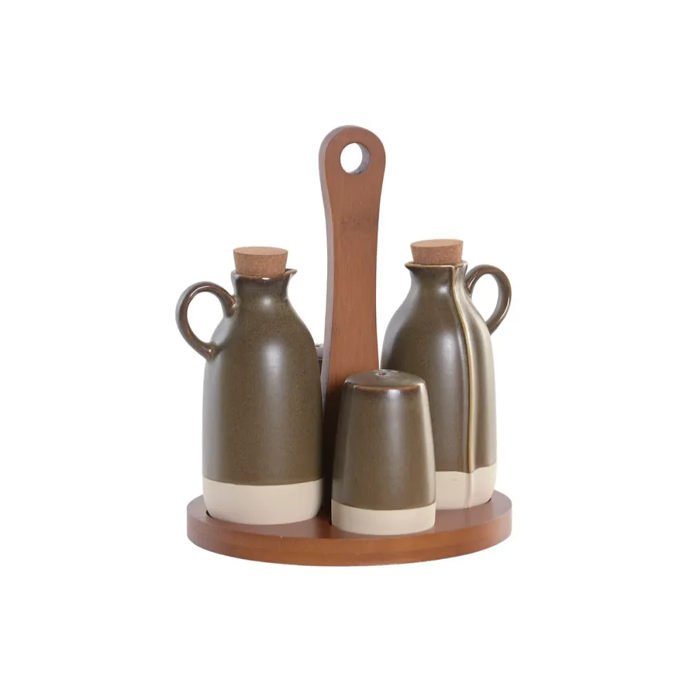 Ensemble salière et poivrier Home ESPRIT Vert Acacia Grès Urbaine 19 x 16 x 22,5 cm