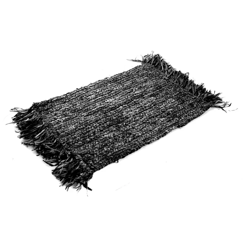 FRINGE RAFFIA Set de Table Rectangulaire Noir