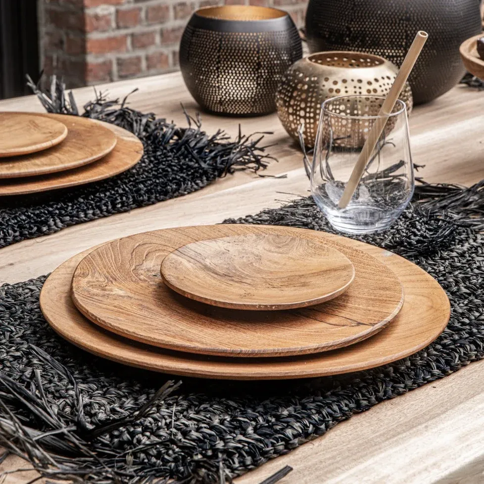 FRINGE RAFFIA Set de Table Rectangulaire Noir
