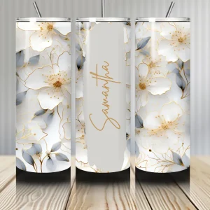 Gourde Tumbler isotherme - Fleurs Blanches & Doré