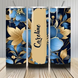 Gourde Tumbler isotherme - Fleurs Bleu Nuit & Doré