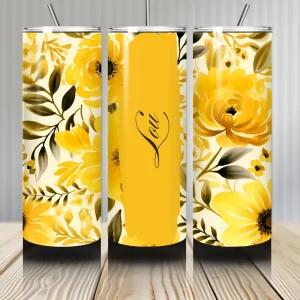 Gourde Tumbler isotherme - Fleurs Jaunes & Doré