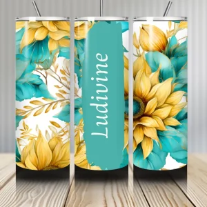 Gourde Tumbler isotherme - Tournesols Jaune Soleil & Turquoise