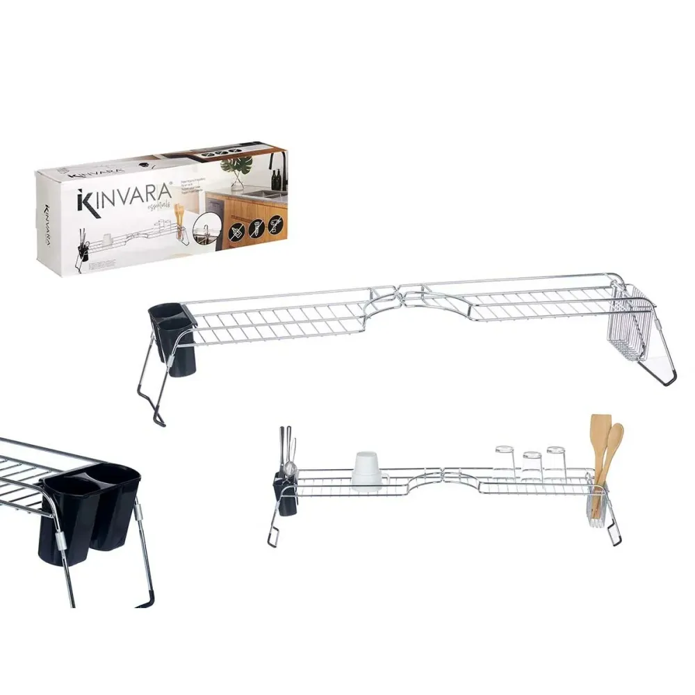 Égouttoir extensible pour évier Kinvara Noir Argenté 44 x 11 x 16 cm (4 Unités)