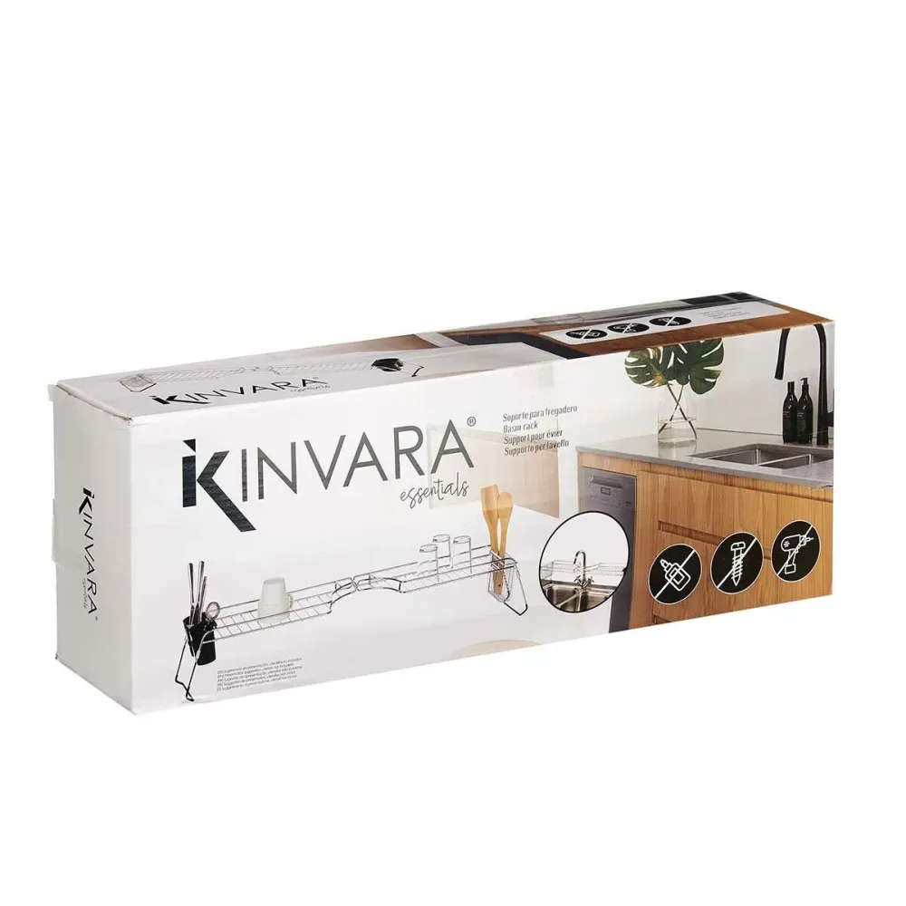 Égouttoir extensible pour évier Kinvara Noir Argenté 44 x 11 x 16 cm (4 Unités)