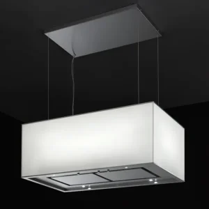 Modèle îlot Airone E-002-TURANDOT - 90 cm - verre blanc - moteur interne - recirculation