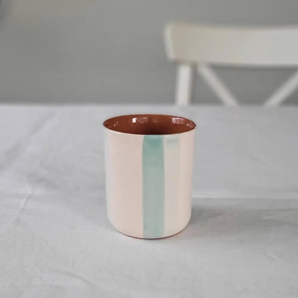 Mug à café bicolore rayé menthe