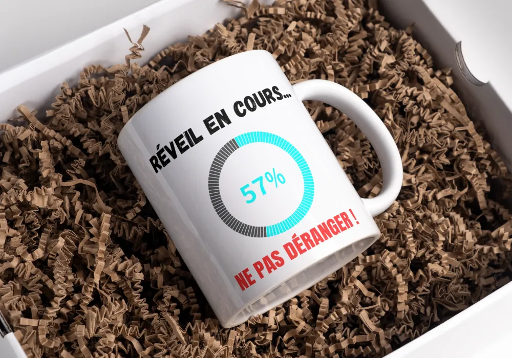 Mug humour "Réveil en cours ..., ne pas déranger !"
