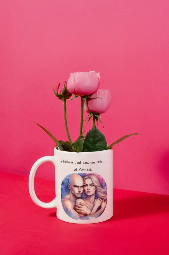 Mug Saint-Valentin "Le bonheur tient dans une main ... et c'est toi"