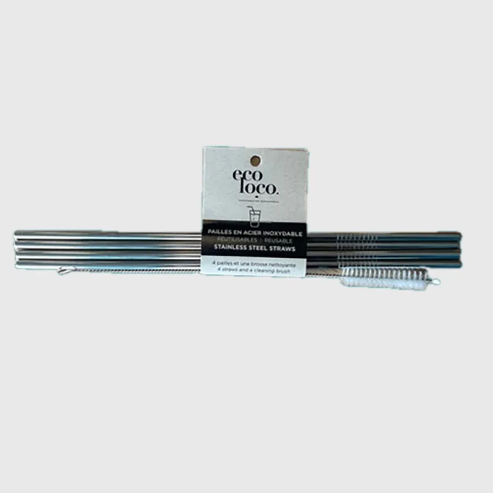Pailles acier inoxidable pqt 4 + 1 brosse droites