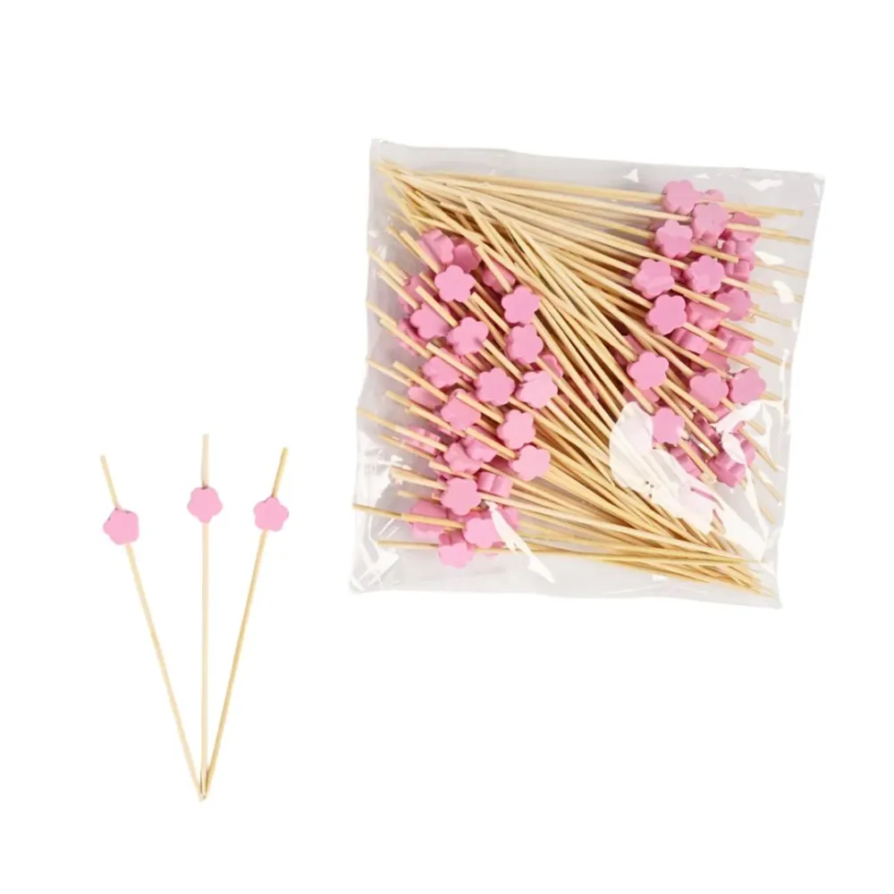 Pic à cocktail - Fleur rose (paquet de 100)