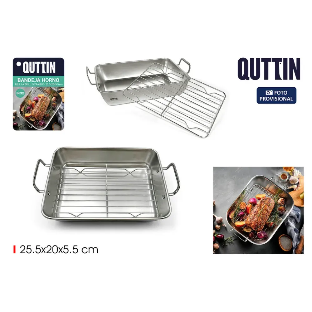 Plateau pour Four Quttin Argenté Acier 25,5 x 20 x 5,5 cm (12 Unités)
