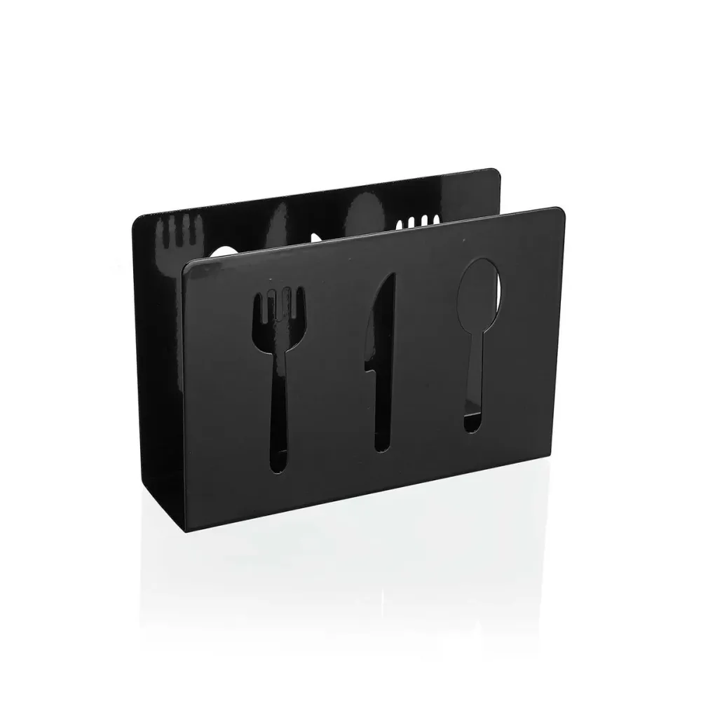Porte-serviettes Versa Noir Métal Céramique Acier Fer 4,5 x 10 x 15 cm Couverts