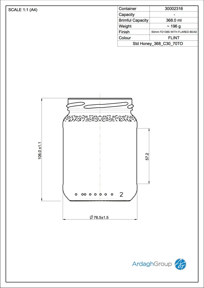 Pot de miel en verre flint de 368 ml - Ardagh