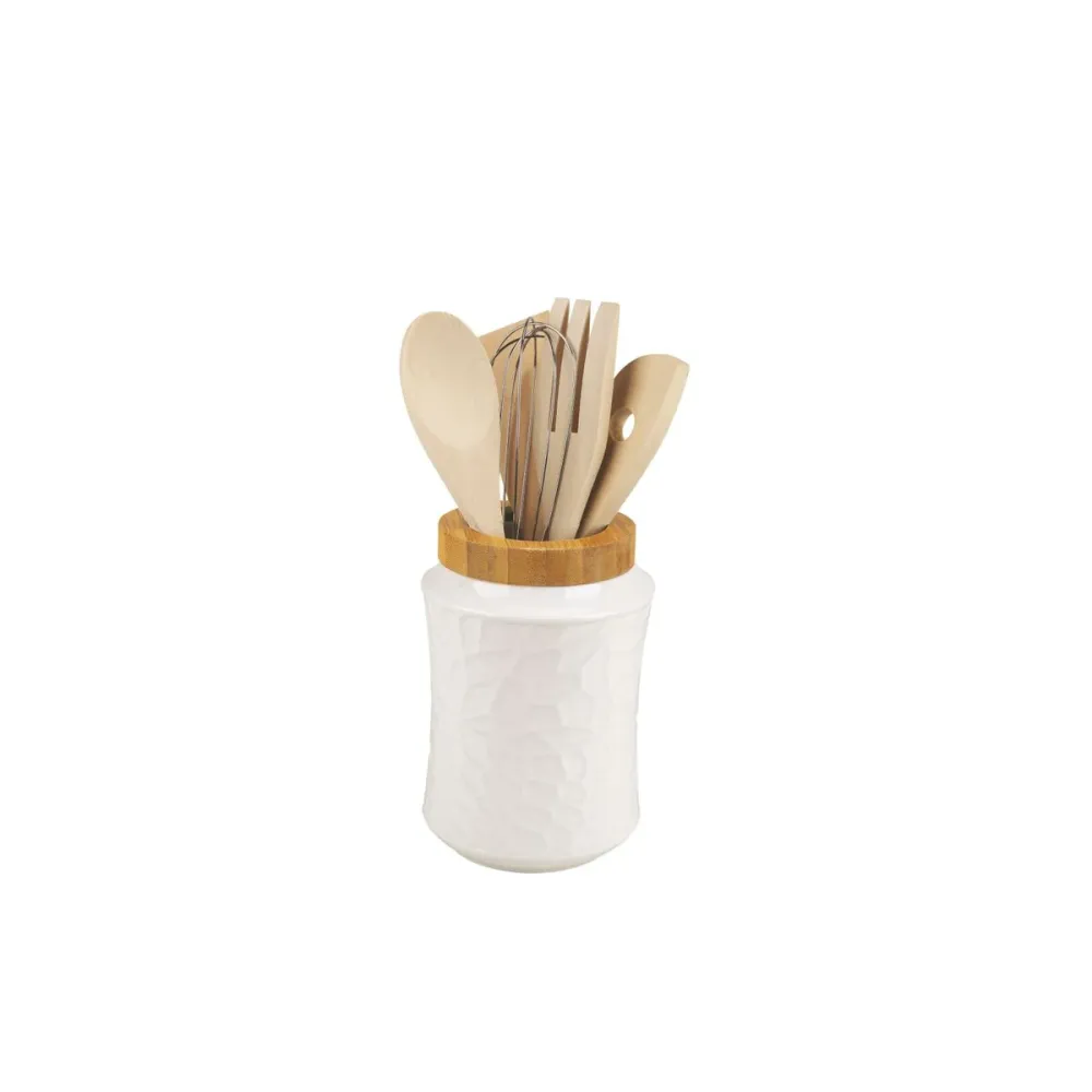 Pot pour ustensiles de cuisine Home ESPRIT Bambou Porcelaine 6 Pièces