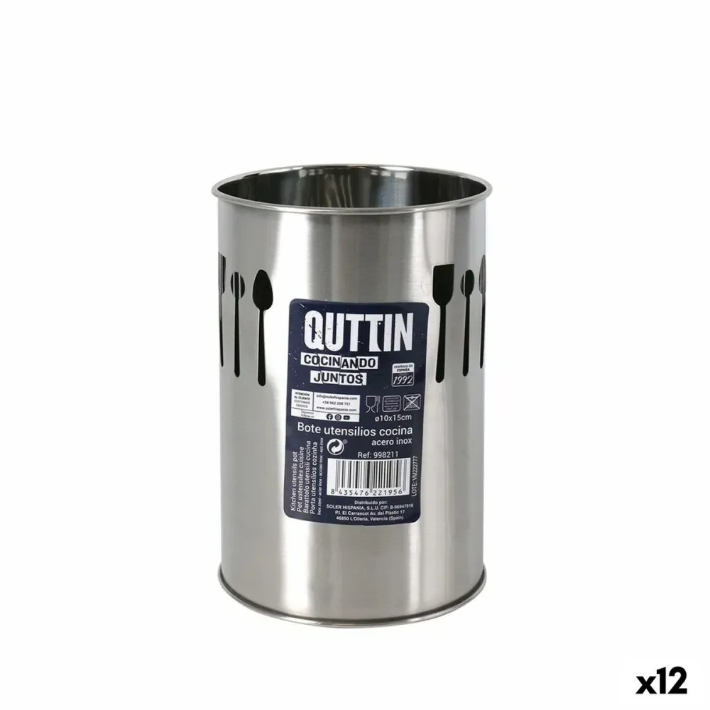 Pot pour ustensiles de cuisine Quttin Acier inoxydable 10 x 15 x 10 cm Argenté (12 Unités)