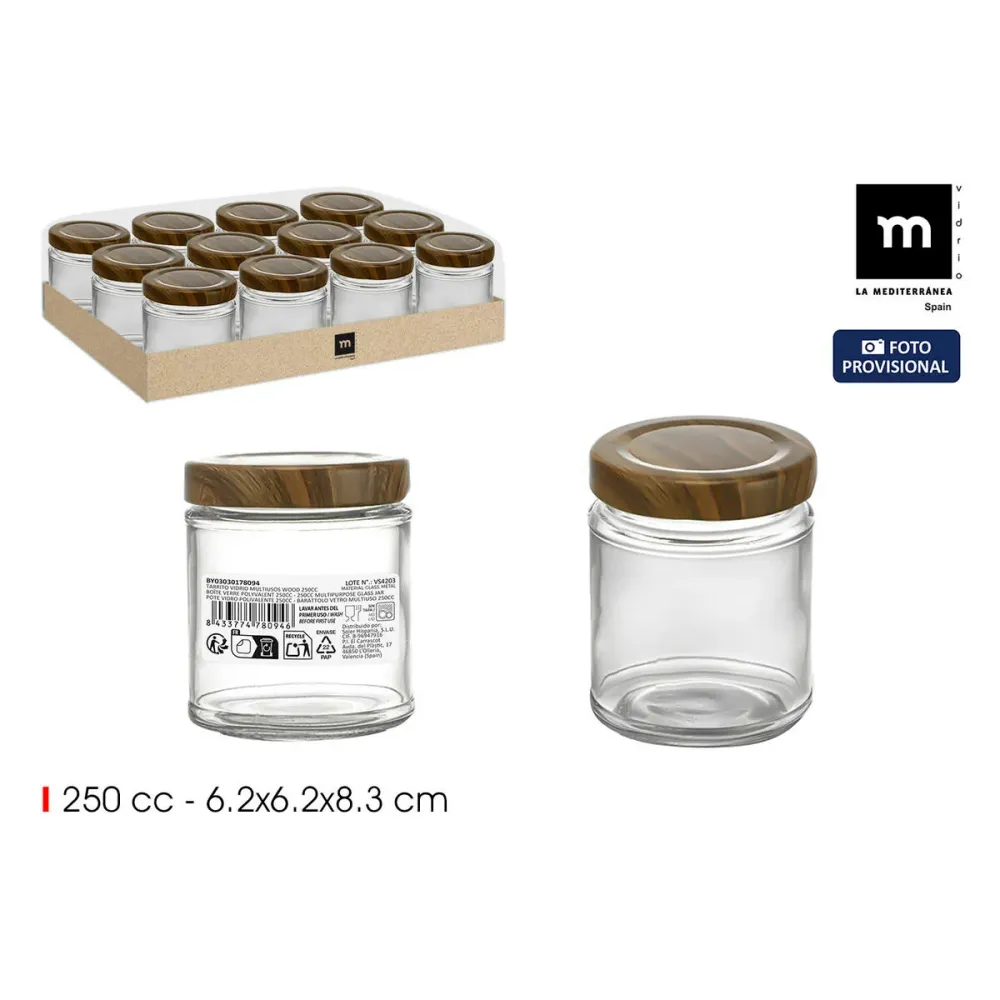 Pot en verre La Mediterránea WOOD 250 ml (24 Unités)