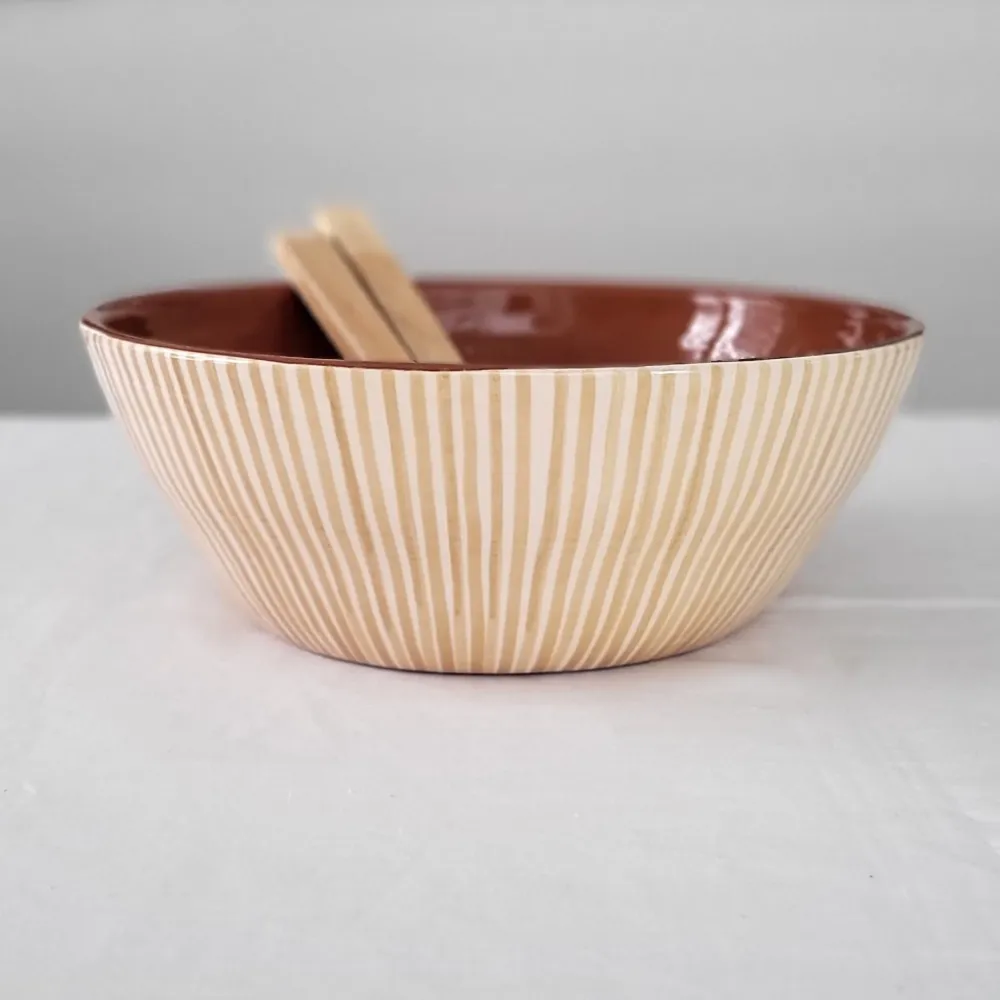 Saladier rayé beige