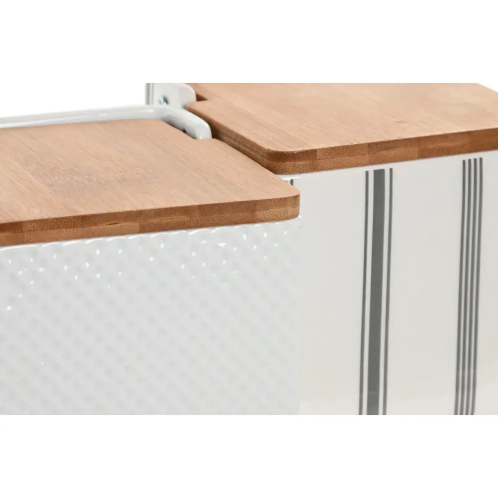 Salière avec couvercle Home ESPRIT Blanc Bambou Grès 11 x 11 x 11 cm (3 Unités)