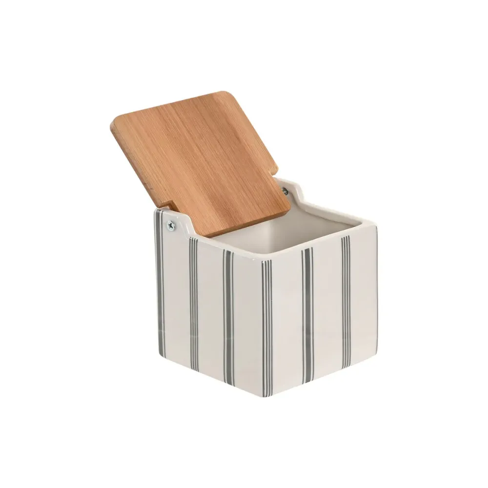 Salière avec couvercle Home ESPRIT Blanc Bambou Grès 11 x 11 x 11 cm (3 Unités)