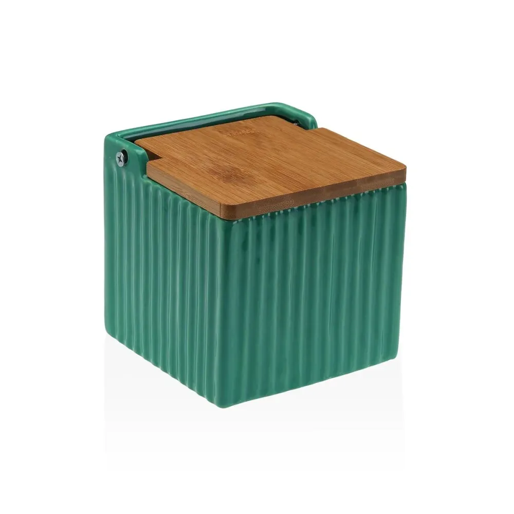 Salière avec couvercle Versa Vert Céramique Bambou Dolomite 11 x 11 x 11 cm