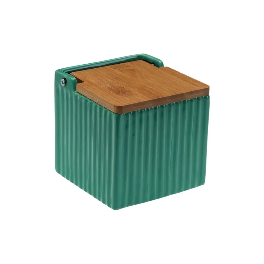 Salière avec couvercle Versa Vert Céramique Bambou Dolomite 11 x 11 x 11 cm