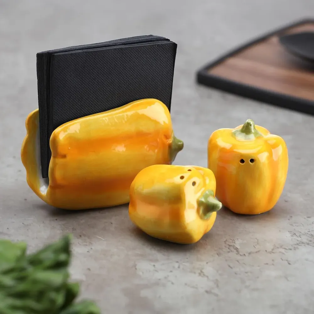 Salière et Poivrière Versa Céramique Dolomite Poivrons 7 X 5,8 X 5,8 CM