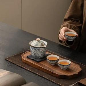 Service à thé portable pour voyage en plein air, théière zen dégradée Lotus et 2 tasses en céramique, kit de thé pour camp...