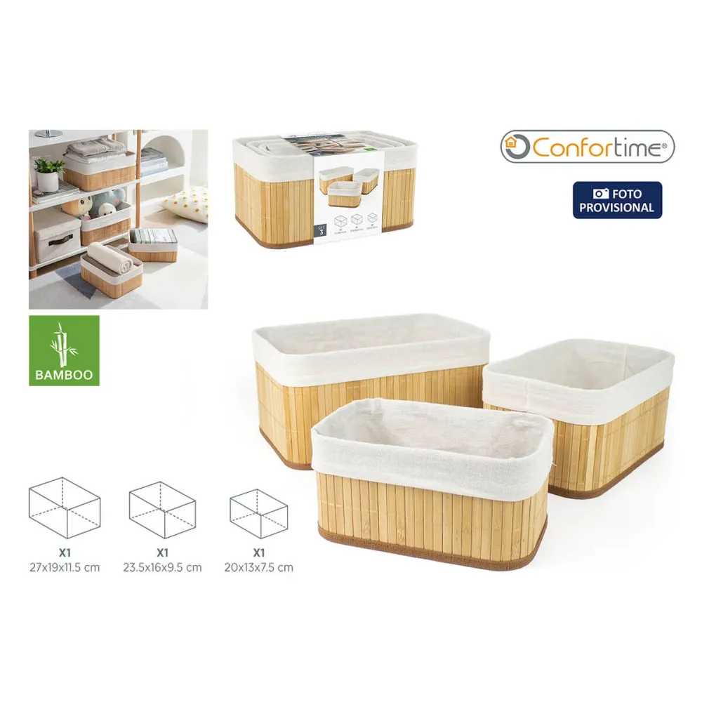 Set de basket Confortime Marron Beige Bambou 3 Pièces (8 Unités)
