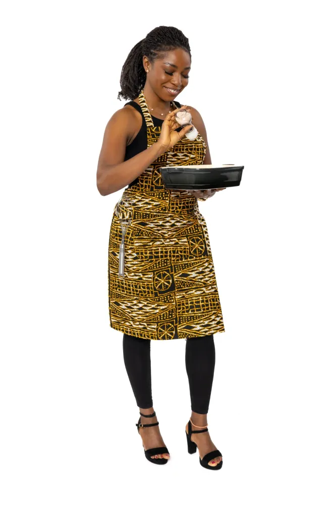 Tablier imprimé africain - Jaune Noir Ndop Cameroon