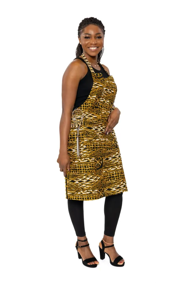 Tablier imprimé africain - Jaune Noir Ndop Cameroon