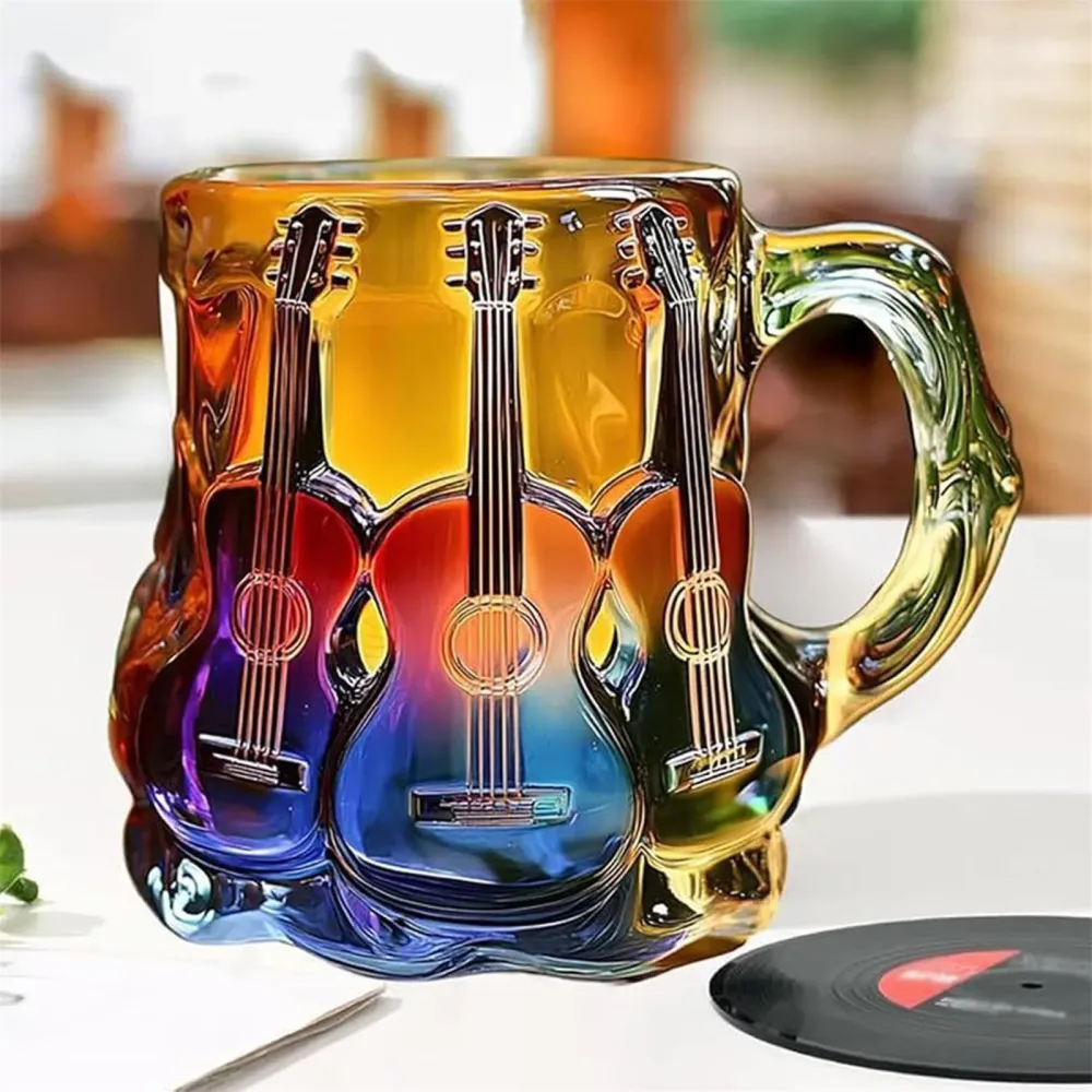 Tasse à café créative personnalisée en forme de guitare, grande capacité, pratique et colorée, décoration artisanale trans...