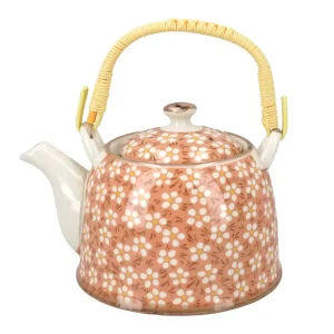Théière en céramique avec infuseur « Peach Daisy » (800 ml)
