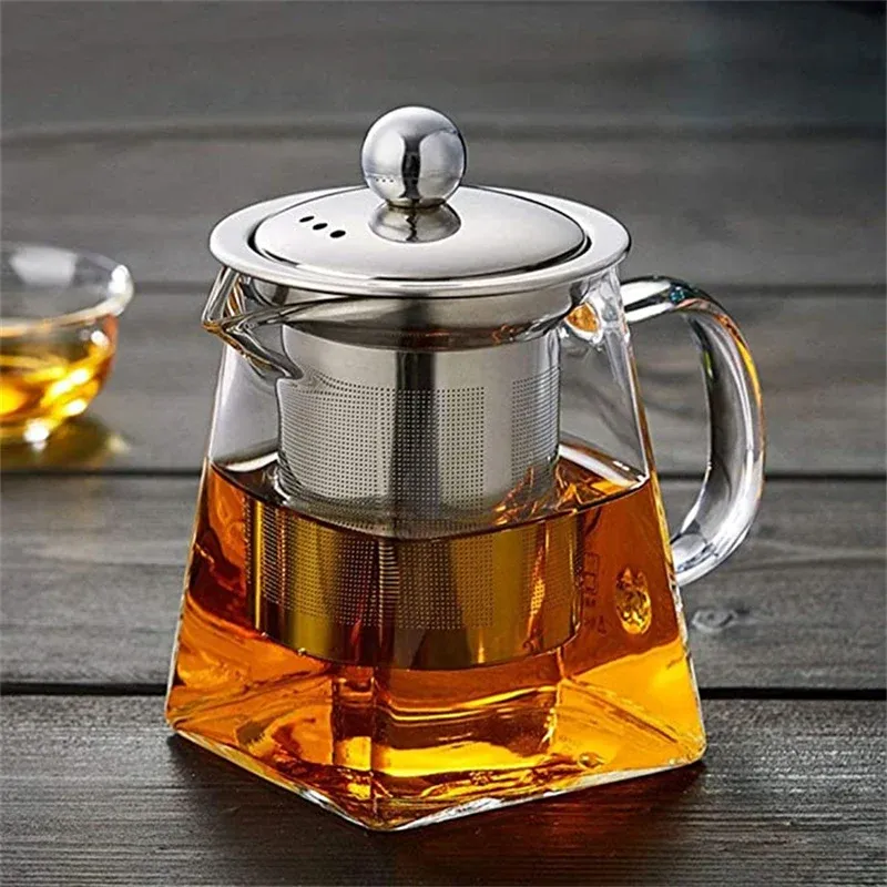 Théière en verre avec infuseur en acier inoxydable résistant à la chaleur