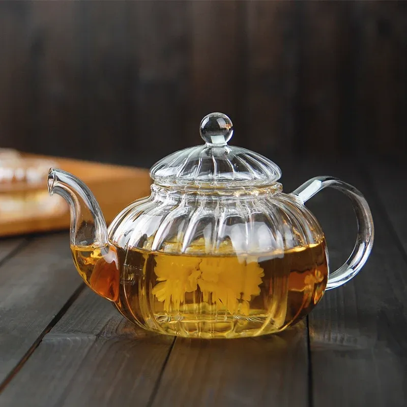 Théière en verre rayé avec infuseur