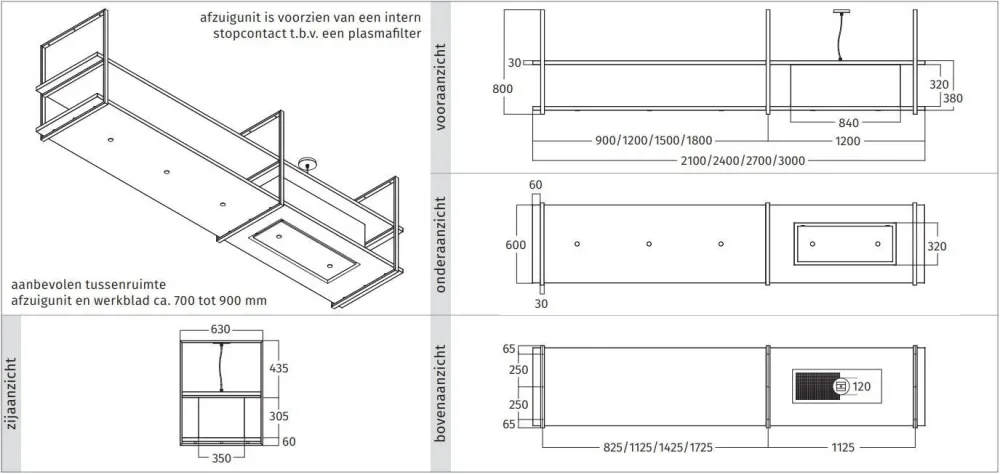 Wave 2056.26 CADRE droit - Modèle îlot 210 cm noir - RAL 9017 mat - 4 x 4,2 W dimmable LED 2700 Kelvin