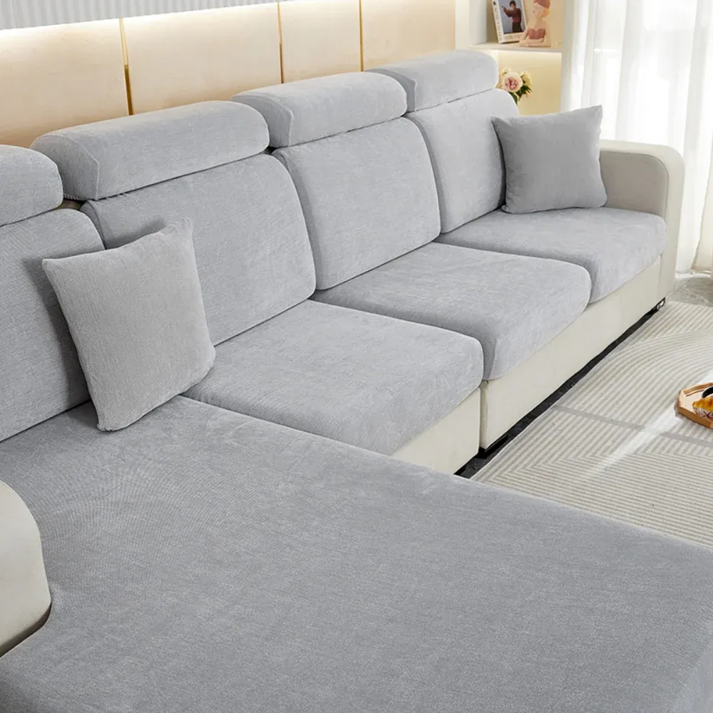 Housse de Coussin Canapé <br> Effet Velours Gris Clair 1001 Housses
