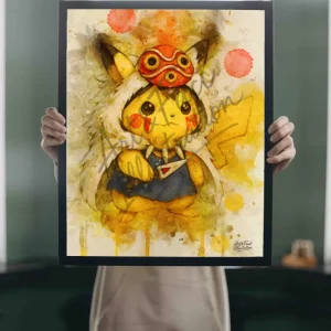 Pikachu en Mononoké / Pokémon & Ghibli / Art Print / Dessin animé / Décoration / Chambre Enfant / Idée Cadeau / Fan Pikach...