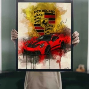 Porsche GTR3 / Auto / Fan Voiture / Art / Décoration / Geek Voiture / Bureau / Chambre / Idée Cadeau Art&Fact Illustration