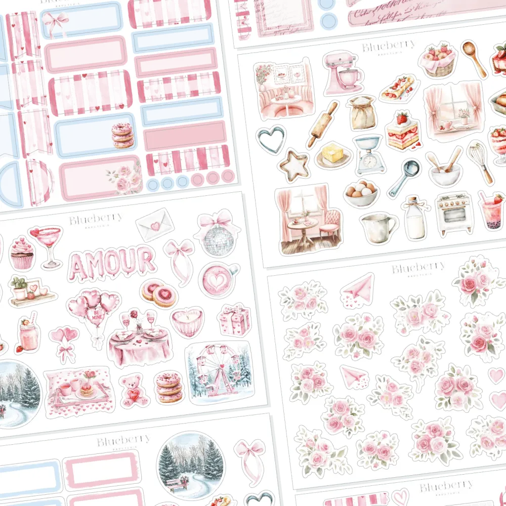Collection d'autocollants Cuisiné avec amour Feuille Blueberry Papeterie