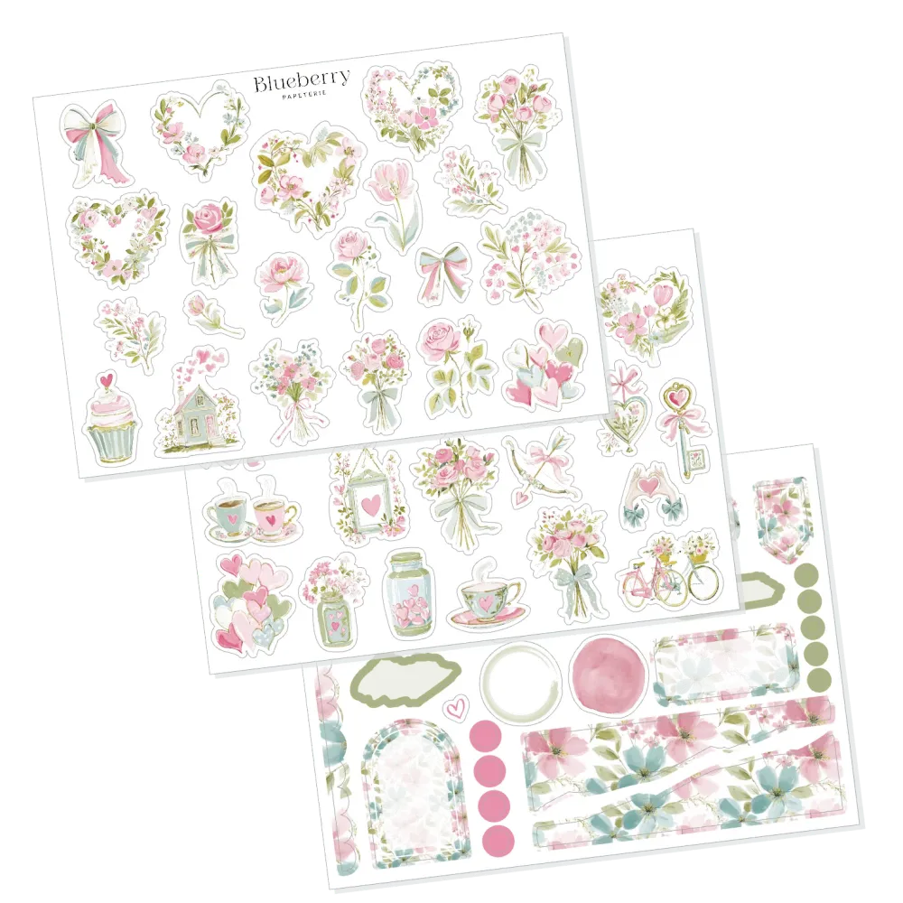 Collection d'autocollants Printemps fleuri Feuilles Blueberry Papeterie