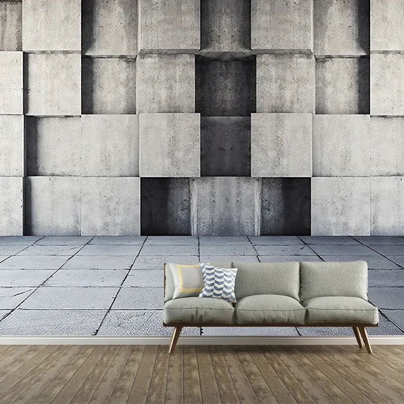 Art mural industriel rétro pour salle de sport, rectangle 3D concave-convexe en gris pastel, sur mesure Clearhalo